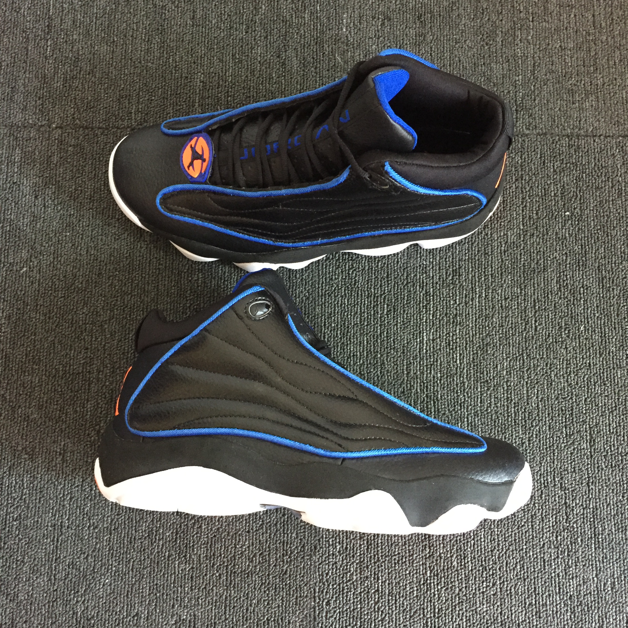 Men Jordan 13.5 Pro Strong Black Blue White Shoes - Click Image to Close